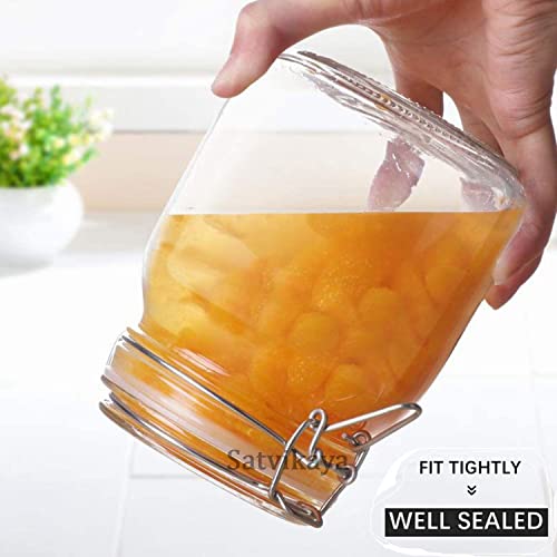 Image of SATVIKAYA Airtight Canister Glass Kitchen Storage Jar Container With Clip Lock For storage Round Jar Masala,Honey Jar,Spice,Food,aachar,Sugar,Bean (Square Shape, 500 ML, Pack Of 2)