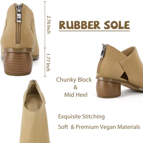 LAICIGO Womens Heeled Sandals Peep Toe Ankle Boots Chunky Heels V Cut Back Zipper Mid Heel Faux Suede Dress Pumps Shoes2