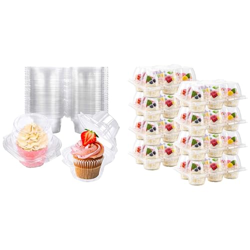 NPLUX Cupcake Containers Bundle: 50-Pack + 6-Count, BPA Free