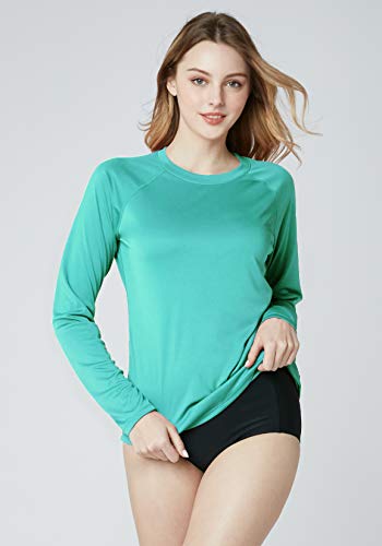 TSLA Women's UPF 50+ Long Sleeve Swim Shirt, UV/Sun Protection Rash Guard, Regular-Fit Quick Dry Water Shirts, Sun Block Long Sleeve(fss04) - Green, Large