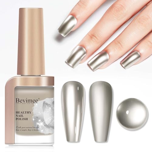 Metallic Chrome Nail Polish Mirror Shine Quick Dry Champagne Gold, Holographic Nail Lacquer Regular Color For Finger Toe Nail French Manicure Art