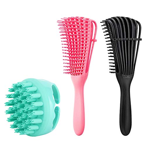 3 Packs Detangling Brush and Hair Scalp Massager Shampoo Brush, Hair Washing Brush No Tangle Brush for Afro America/African Hair Textured 3a to 4c Hair Detangling Comb
