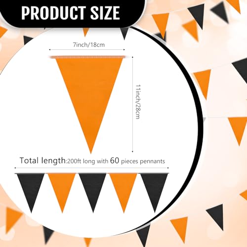 Image of Tatuo 200 Feet Solid Pennant Banners Flags String Triangle Hanging DIY Bunting Flags Party Decorations for Grand Opening Party Banners for Kids Birthday, Shops (Black and Orange)