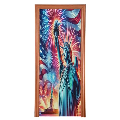 FLildon Statue of Liberty Independence Day Door Cover Decoration, 4th of July Party Accessory Porch Decor for Festive Ornament Room Door Covers 36 x 98 Inch