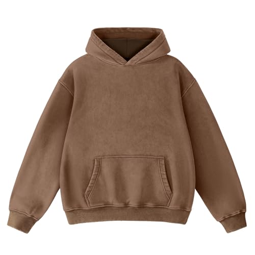 Image of FAIABLE Womens Oversized Acid Wash Hoodie Unisex Heavyweight Cotton Hoodies Fleece Vintage Washed Sweatshirt Women Men