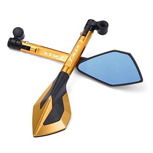 Rétroviseur Moto pour Yamaha TMAX 500 2008-2011 TMAX 530 XP500 XP530 CNC en Aluminium Guidon De Moto Rétroviseurs Bleu Miroir Anti-éblouissant (Couleur : Or) Cover