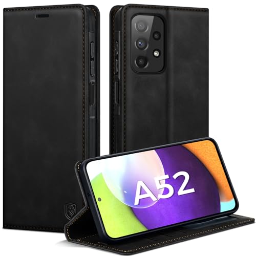 AIMOYU Handyhülle für Samsung Galaxy A52/A52S 5G/4G Hülle Premium Lederhülle Flip Case Magnet Tascher Kartenfach Standfunktion Klapphülle Schutzhülle für Samsung A52/A52S Schwarz