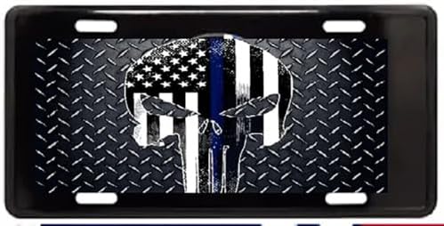 Punisher Skull Diamond Patriotic Black Tactical Embossed License Plate X1 image 2