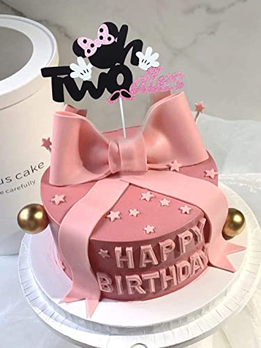 Pink Mouse Birthday Cake Topper,Glitter Pink Bow Mouse Happy Birthday Cake Decoration For Mouse Baby Shower Girl Birthday Party Supplies #TOP4