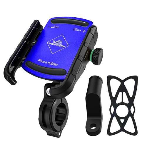 Image of GRAND PITSTOP Bike Mobile Holder | (Blue - Jaw Grip, 360 Rotation) | Aluminium Clamp for Scooters, Bicycles, Motorcycles | Firm Hold | GPS Navigation | Anti-Slip Mount