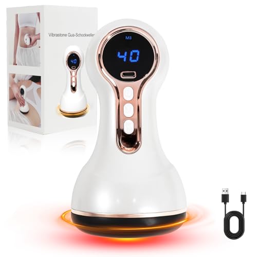 Shiptree Vibrastone Neuropathie, 5.0 Upgradet Gua-Schockwellen-Gerät, Mini Massagegerät mit 30 Vibration-Heizfunktion Kombination, Schmerzlinderung und Entspannung für Hände, Rücken, Füße, Weiß