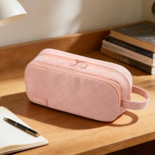 Image of EASTHILL Large Capacity Pencil Case Cute Pencil Pouch with Handle Stationery Pen Bag for Teen Girls-Pink