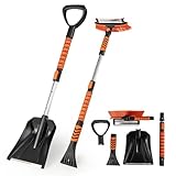 GOPLUS 4 in 1 Pelle a Neige Extensible 80/100cm, Grattoir Pare Brise Voiture et Brosse Voi...