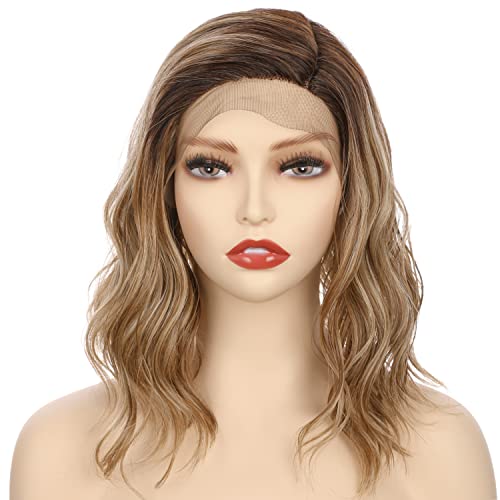 Onedor Shoulder Length Lace Front Short Wavy Hair Bob Wigs