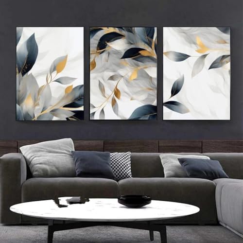 Peinture sur toile abstraite feuille botanique moderne nordique affiches et impressions 3 pièces