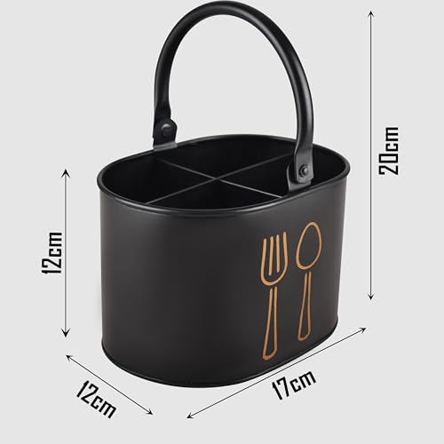 Image of Metal Spoon Stand for kitchen Steel | Cutlery Holder | Spoon Holder | Cutlery stand | Spoon organiser for kitchen - 12 months warranty (Black)