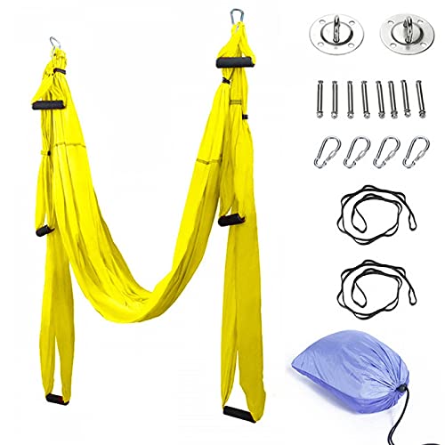 Aerial Yoga Hammock 2.51.5m Anti-Gravity Yoga Hammock Full Set 6 Handles Hammock Swing Gym Hanging Belt Swing Strap Pilates Training Body Shaping Full Set Aerial Yoga Hammock(Yellow Full Set)