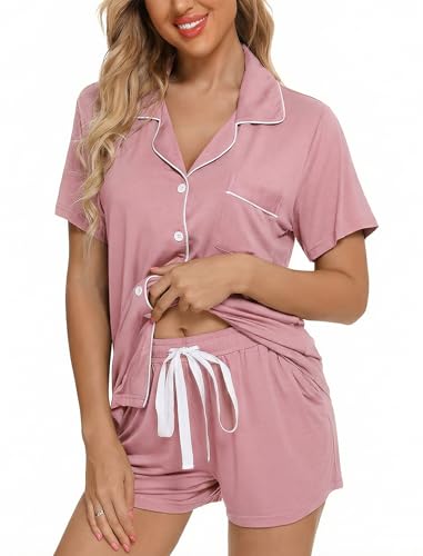 Image of Leikar Womens Button Down Pajama Sets Bride Pajamas Sets Sleepwear Shorts Lounge Set
