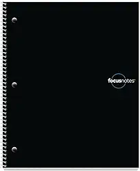 Caderno Oxford FocusNotes com sistema de anotações para 1 matéria, 28 x 22 cm, branco, 100 folhas (90223) - preto