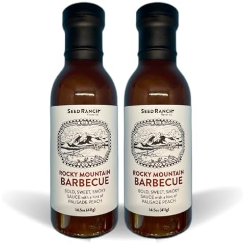 Seed Ranch Rocky Mountain Barbecue Sauce, 14.5 Oz. 2 Pack - Sweet & Smoky Flavor with Palisade Peach - Vegan, Non-GMO, Gluten-Free - Summer Peach BBQ Sauce for Kitchen & Grilling Cover