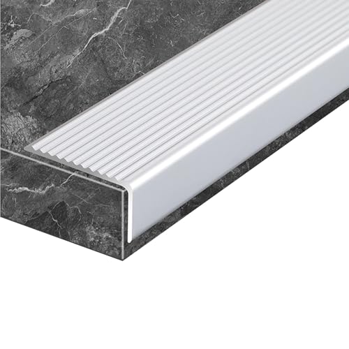 YUZGUHEY Protector de Borde de Escalera, Perfil de Aluminio for escaleras, 90 cm, Impermeable, for Interiores y Exteriores, Perfil en Forma L for Madera, Vinilo o baldosas(Silver,W 5 x H 2cm)