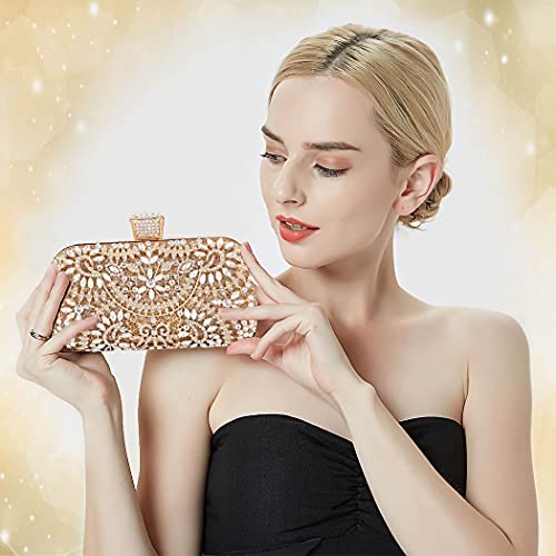 Yokawe Womens Crystal Evening Clutch Bag Bridal Wedding Purse Rhinestone Party Prom Handbag (Gold) #TOP5