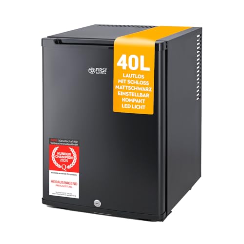 TZS First Austria - Minikühlschrank mit Schloss, EEK A+, Minibar 0dB geräuschlos, lautlos, leise, Schlafzimmer, Türanschlag wechselbar, ca. 4°-16°C Höhe 57cm, Nutzvolumen 35 L, Innenraumbeleuchtung