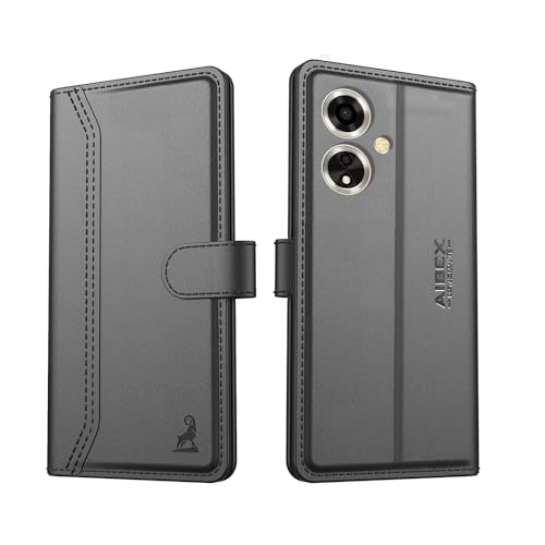 Image of AIBEX Compatible for Oppo A59 5G Flip Cover Leather Finish | Inside TPU with Card Pockets | Wallet Stand | Complete Protection Flip Case - Black