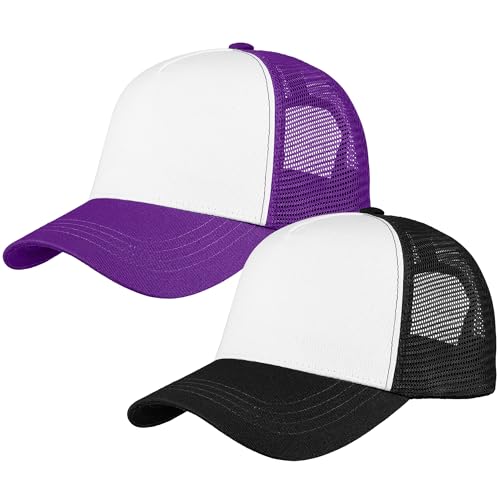 Image of Falari 5-Panel Mesh Baseball Cap, Trucker Hat, Structured Plain Design, Cotton, Adjustable Size