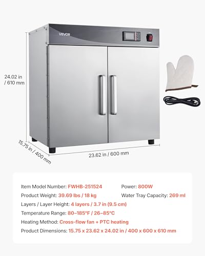 Image of VEVOR Electric Hot Box Food Warmer, 4-Tier Commercial Warming Cabinet with Water Tray, Double-Door and Adjustable Shelves, Stainless Steel Food Warmer Cabinet, for Restaurant, Kitchen, Pizza, Chicken