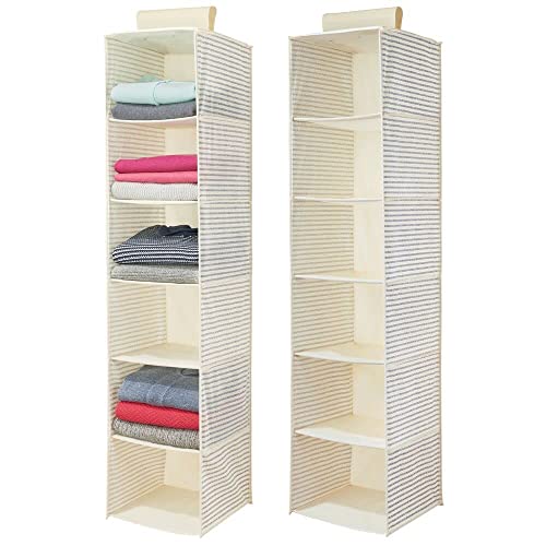mDesign étagère Suspendue (Lot de 2) – Rangement à Suspendre Pratique en Tissus Fibre synthétique et Six Compartiments – Meuble de Rangement idéal pour Les vêtements – Nature/Bleu Cobalt