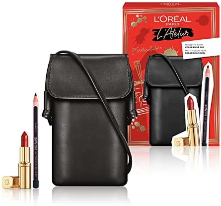 L’Orèal Paris, Borsino con Rossetto Satin Color Riche 345 Cherry Crystal e Matita Nera Le Khôl Naturel Paradise, Per un Trucco Intenso e Ammaliante