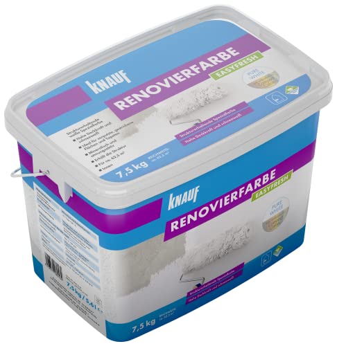 Knauf EASYFRESH Renovierfarbe mit hoher Deckkraft – extrem hoch deckende Wandfarbe, Innen-Farbe VOC-konform und emissionsarm, Schnee-Weiß, 7,5-kg