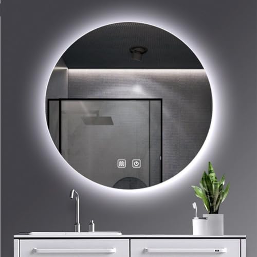 Belvit LED Spiegel rund mit Touchsteuerung und Heizfunktion, Badspiegel mit Beleuchtung und Anti Beschlag Komfort, Ø 100 cm, IP54, energieeffiziente LED Technik, Elegantes Design, Glas