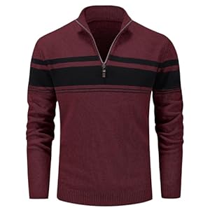 MAGCOMSEN Men’s Sweaters 1/4 Zip Cotton Sweater Pullover Polo Sweaters Striped Fall Winter Warm Sweatshirts