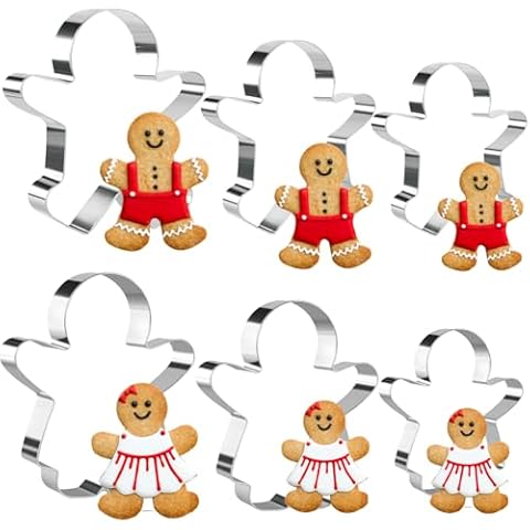 Crethinkaty Gingerbread Man Cookie Cutter Set,6PCS Christmas Shape Pastry Cutter,Stainless Steel Biscuit Cutter for Christmas Holiday Decoration Cover