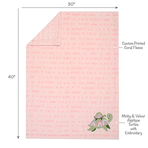Image of Lambs & Ivy Sea Dreams Cozy Pink Fleece Turtle Applique Baby Blanket