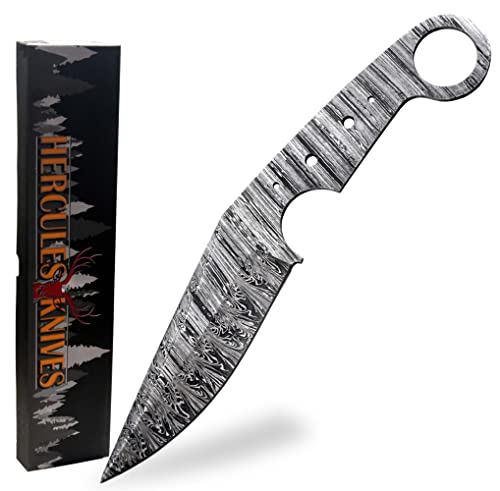 Hercules Knives Custom Hand Forged Damascus Steel Blank Blade Tactical Hunting Knife Camping, Survival, Hiking Collectors Blade Damascus Blade Billet Handmade Knife Making Supply (HBK-01) by Hercules Knives - Used condition - US$14.84