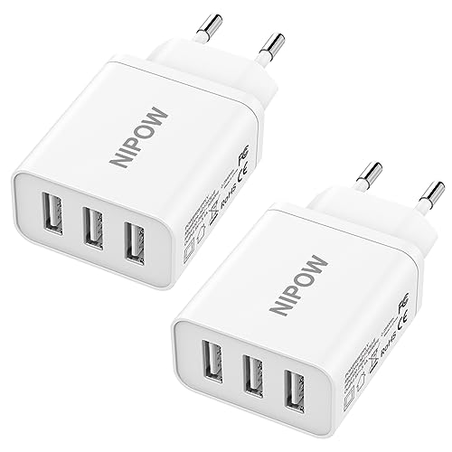 Cargador USB Multiple 2Pack, Carga Rapida 3 Puerto 15W/3A Cargador Movil, Enchufe USB Multiple Adaptador Cargador Rapido para iPhone 14/13/12/11/XS/X/8/7/6s/5,Samsung Galaxy/Note,Xiaomi