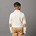 Hope & Henry Boys' Organic Long Sleeve Shawl Collar Herringbone Cable Sweater with Elbow Patches, Small, Ivory Herringbone Cable