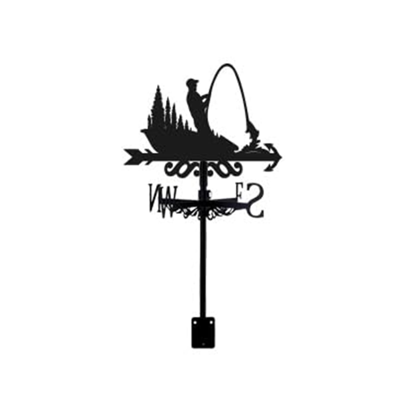 YUZDNM Fishing Weathervane - Black Metal Fisherman Wind Vane Animal Ornament Garden Stake Weather Vane Fishing Design Windmill Wind Cups & Brackets