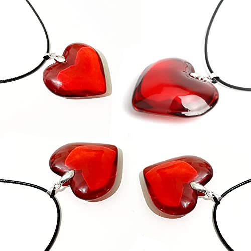 Chunky Puffy Heart Choker Necklace For Women Big Red Glass Heart Pendant Necklace With Leather Rope Chain Y2K Trendy Jewelry Gifts For Girlfriend Lover Women Teen Girls (1.4 In. Glass Red Heart) #TOP1