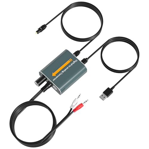 Convertidor Digital a Analógico de Audio192kHz con Control de Volumen DAC Convertidor Óptico SPDIF Digital a R/L Adaptador Óptico a Jack 3.5mm para Reproductores HDTV DVD Blu-ray