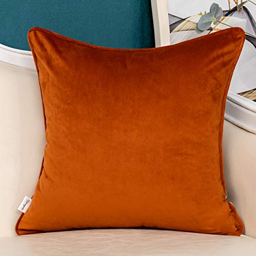 Yangest Burnt Orange Striped Patchwork Velvet Throw Pillow Cover Gold Leather Cushion Case Modern Zippered Pillowcase For Sofa Couch Bedroom Living Room Home Decoration,18X18 Inch #TOP1