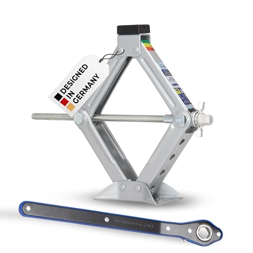 alca® Scherenwagenheber mit Ratsche – 1,5t Tragkraft, 360° drehbarer Sattel, robuste Qualität bis -50°C, inkl. 17er Stecknuss, TÜV & GS, ideal für SUV & Transporter