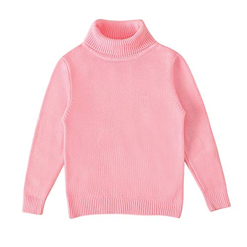Toddler Girls Boys Turtleneck Pullover Sweater Unisex Baby Kids Winter Knit Sweatshirt Cotton Clothes (4-5 Years,Pink)