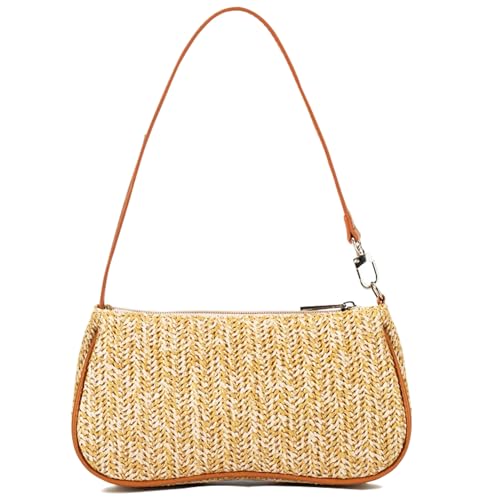 Straw Purse Woven Small Raffia Shoulder Bag for Women Summer Straw Clutch Purse Boho Handbag