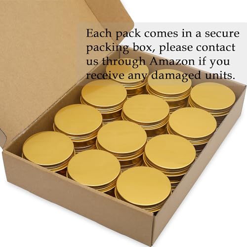 24 Pack 3oz Screw Top Aluminum Tin Jars with Screw Lids and Blank Labels - Refillable 90ml Metal Containers for Lip Balms, Candles, Salves, Spices, Crafts (Gold)