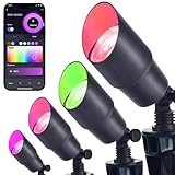 iYogaled RGB Landscape Lighting, Smart Low Voltage Landscape Lighting Kit with Color Changing, 4 Pack 12 Volt Landscape Lights, Outdoor Spot Lights for Yard Garden Lighting,Remote/APP/Voice Control.