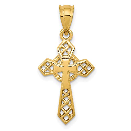 14k Yellow Gold Celtic Passion Cross Pendant with Second Inset Cross 29 mm x 14 mm